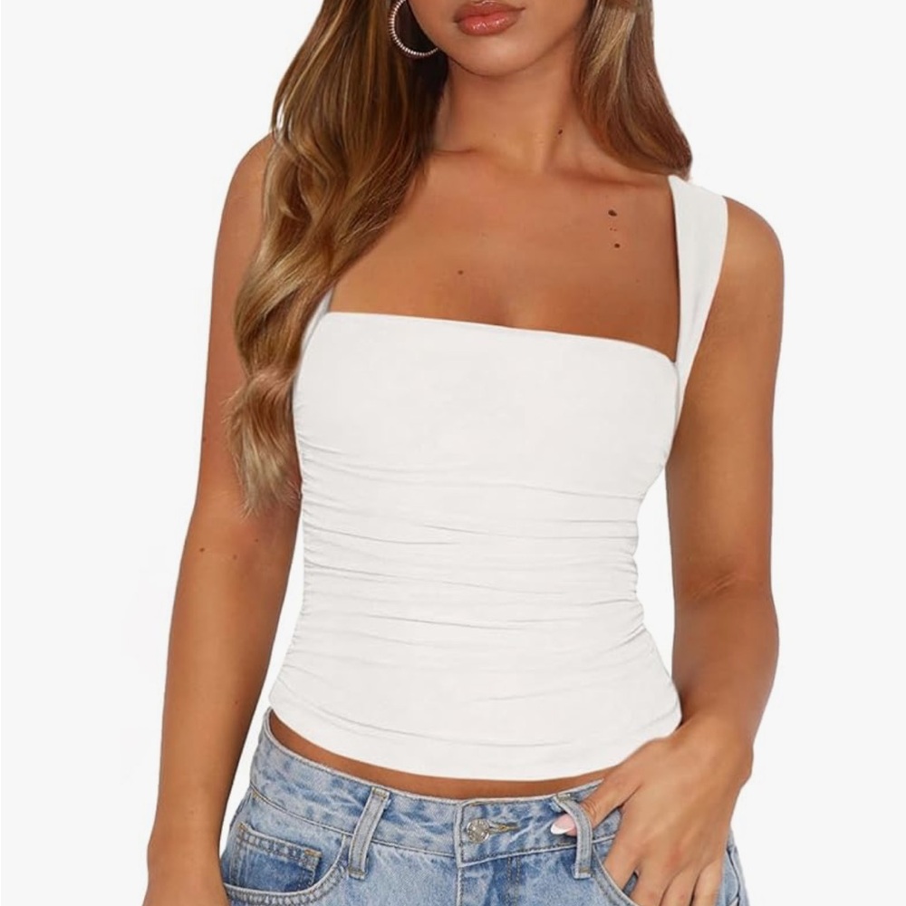 White Ruched Sleeveless Top, Large NWT